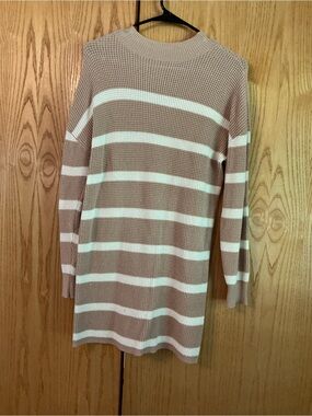 Copper Key Cream & Tan Striped Crewneck Sweater Dress